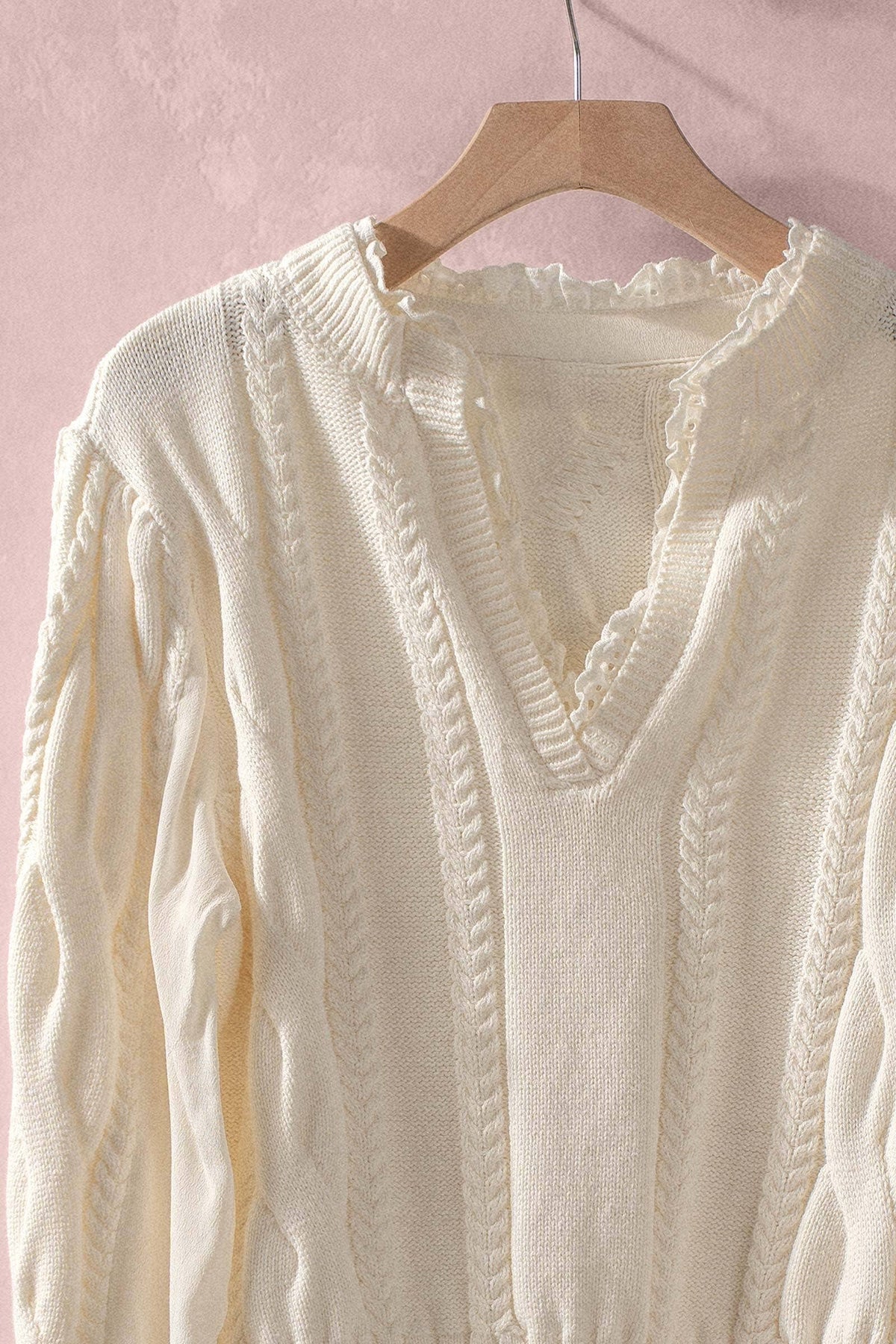 Elsie Lace Trim Cable Knit Sweater