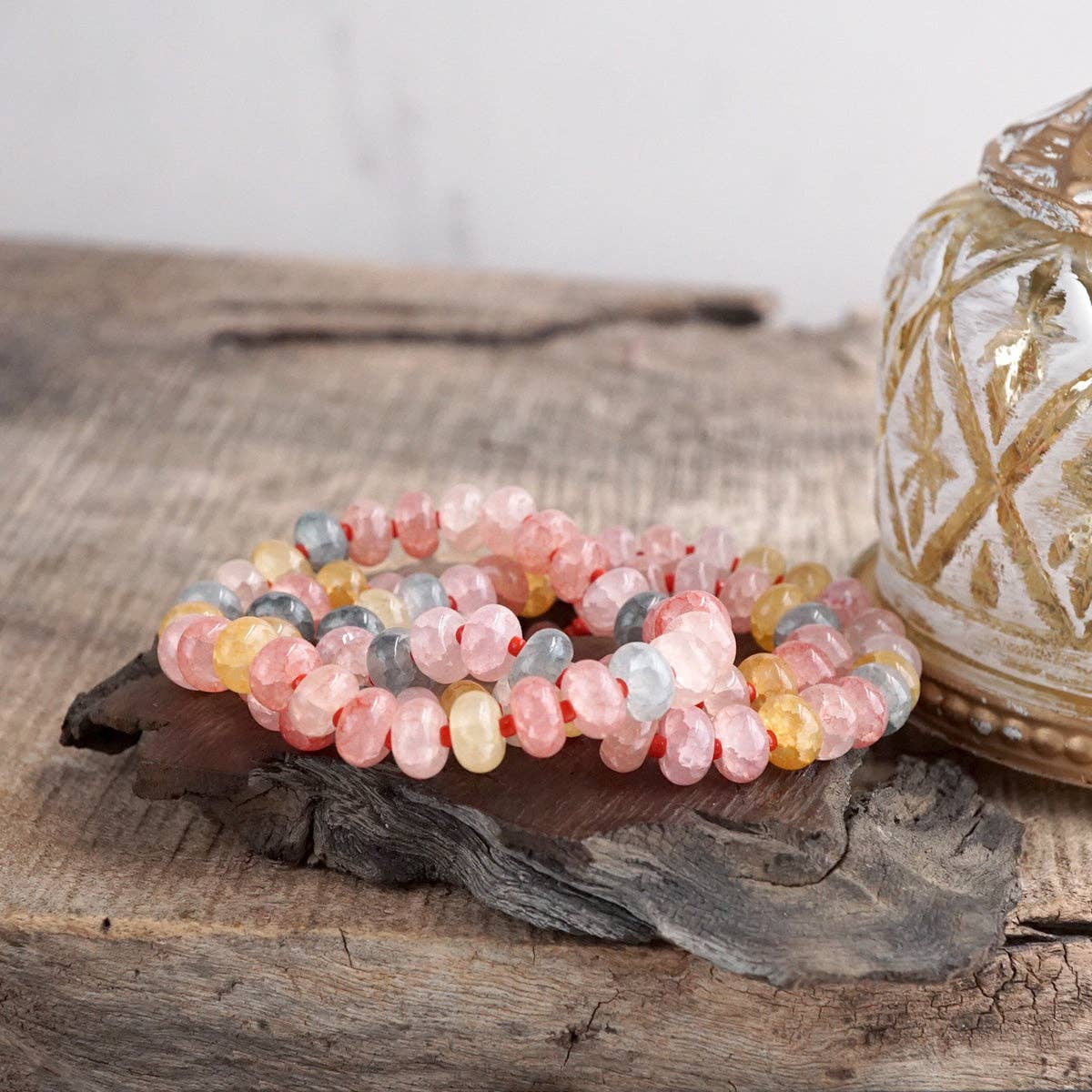 Sunlit Drift – Crackle Glass Rondelle Bracelet Set
