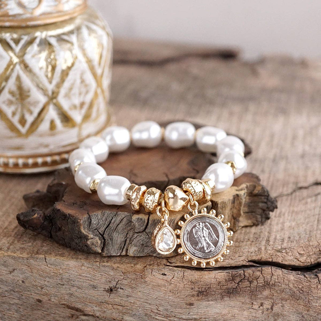 Pearl Angel Charm Stretch Bracelet – Gilded Keepsake