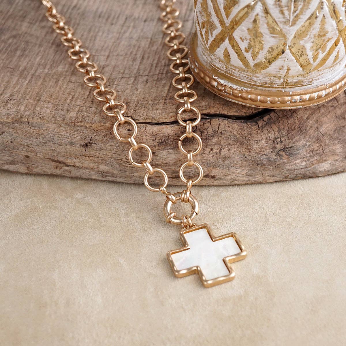 Luminous Cross – Mother of Pearl Charm Necklace