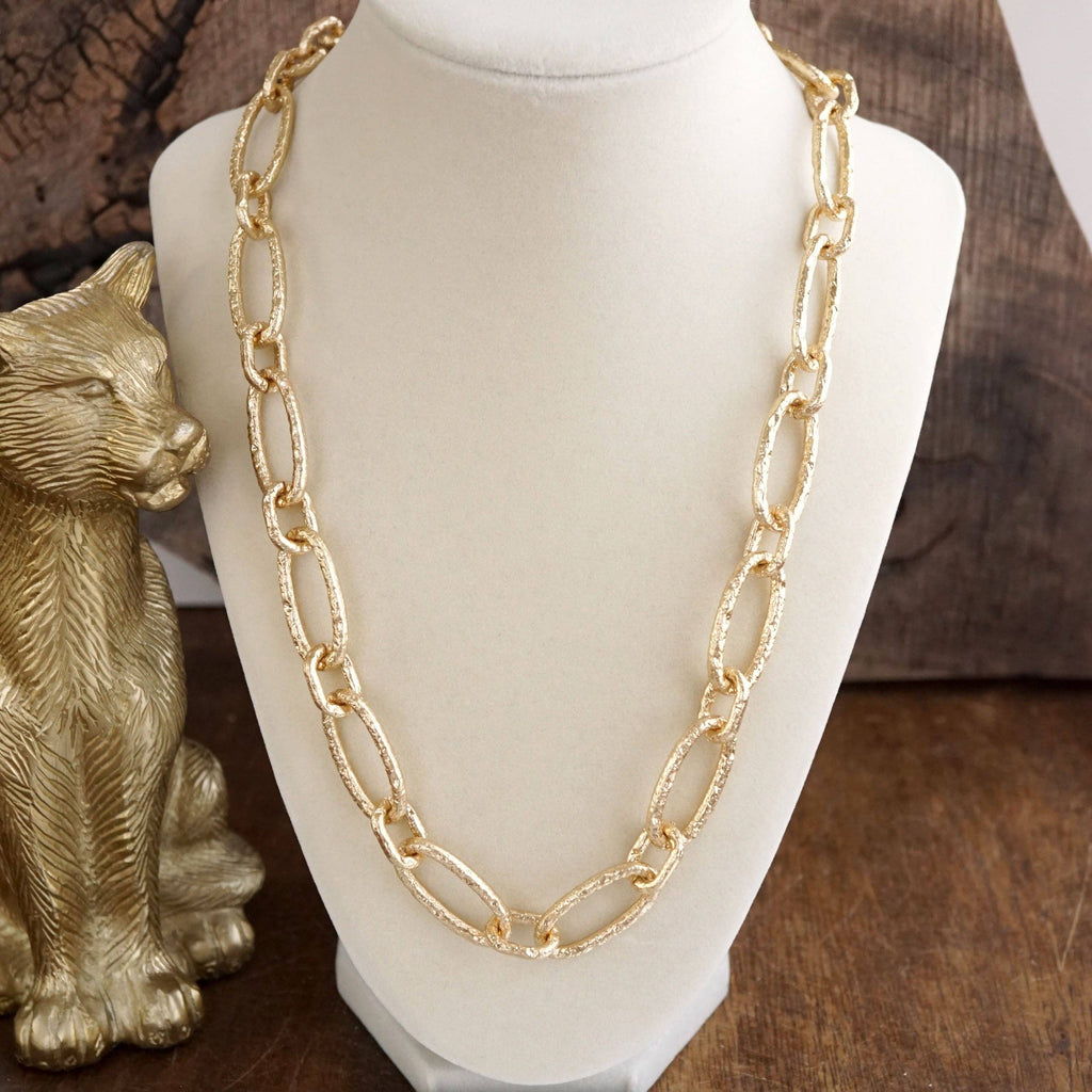 Chunky Statement Necklace – Elongated Textured Chain Necklace