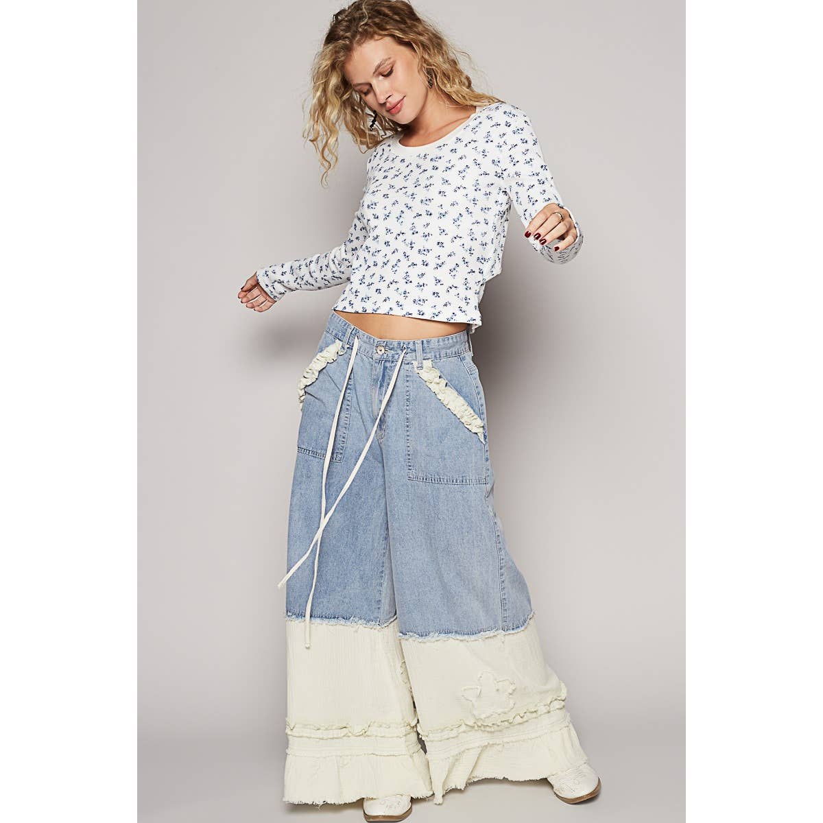 POL Vintage Washed Double Gauze Wide Leg Pants