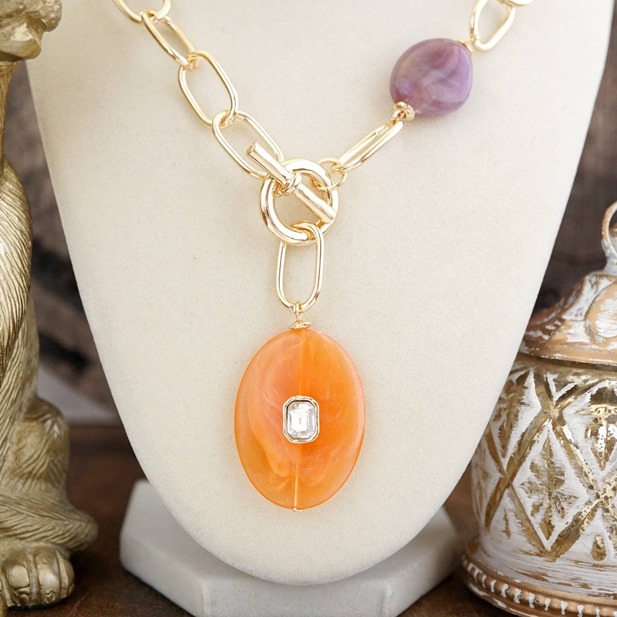 Prism Drift – Marbled Acrylic Stone Lariat Necklace
