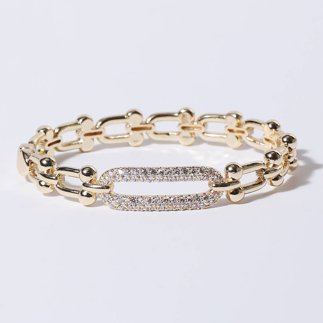 Linked Chain Gold CZ Pave Bar Bangle Bracelet