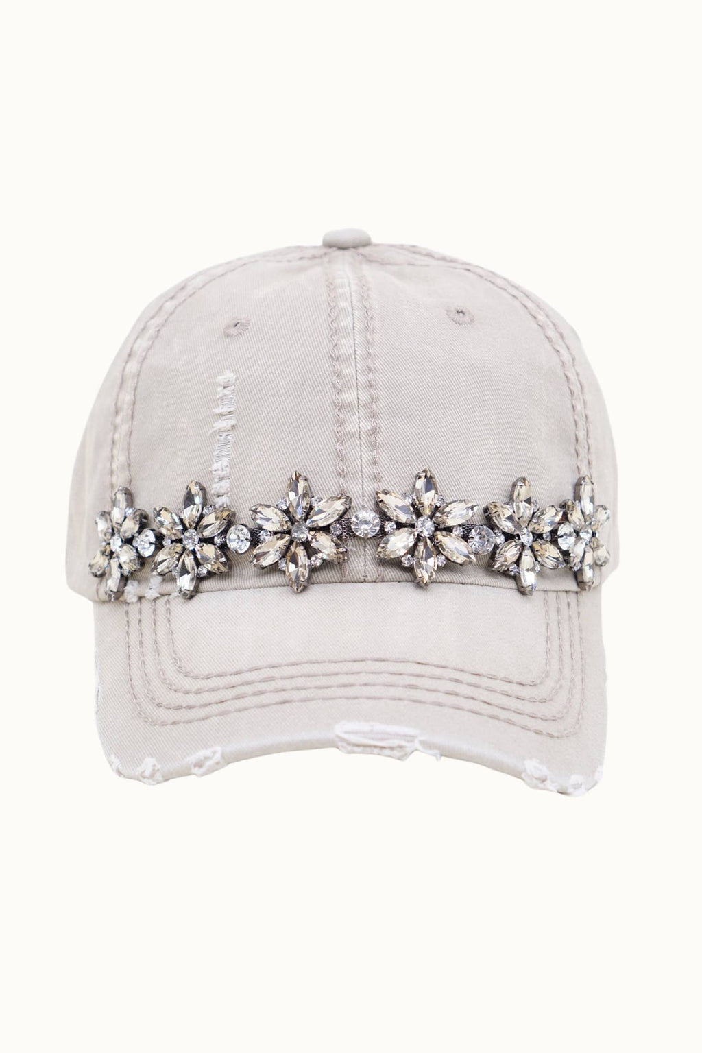 Bejeweled Bling Glitz Distressed Cap, Adjustable