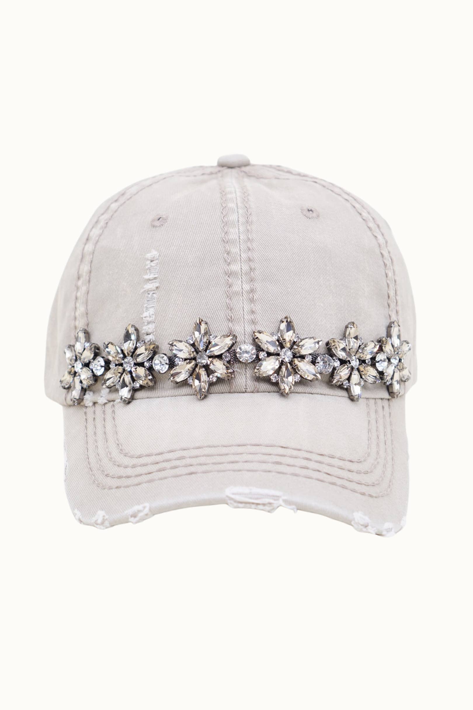 Bejeweled Bling Glitz Distressed Cap, Adjustable