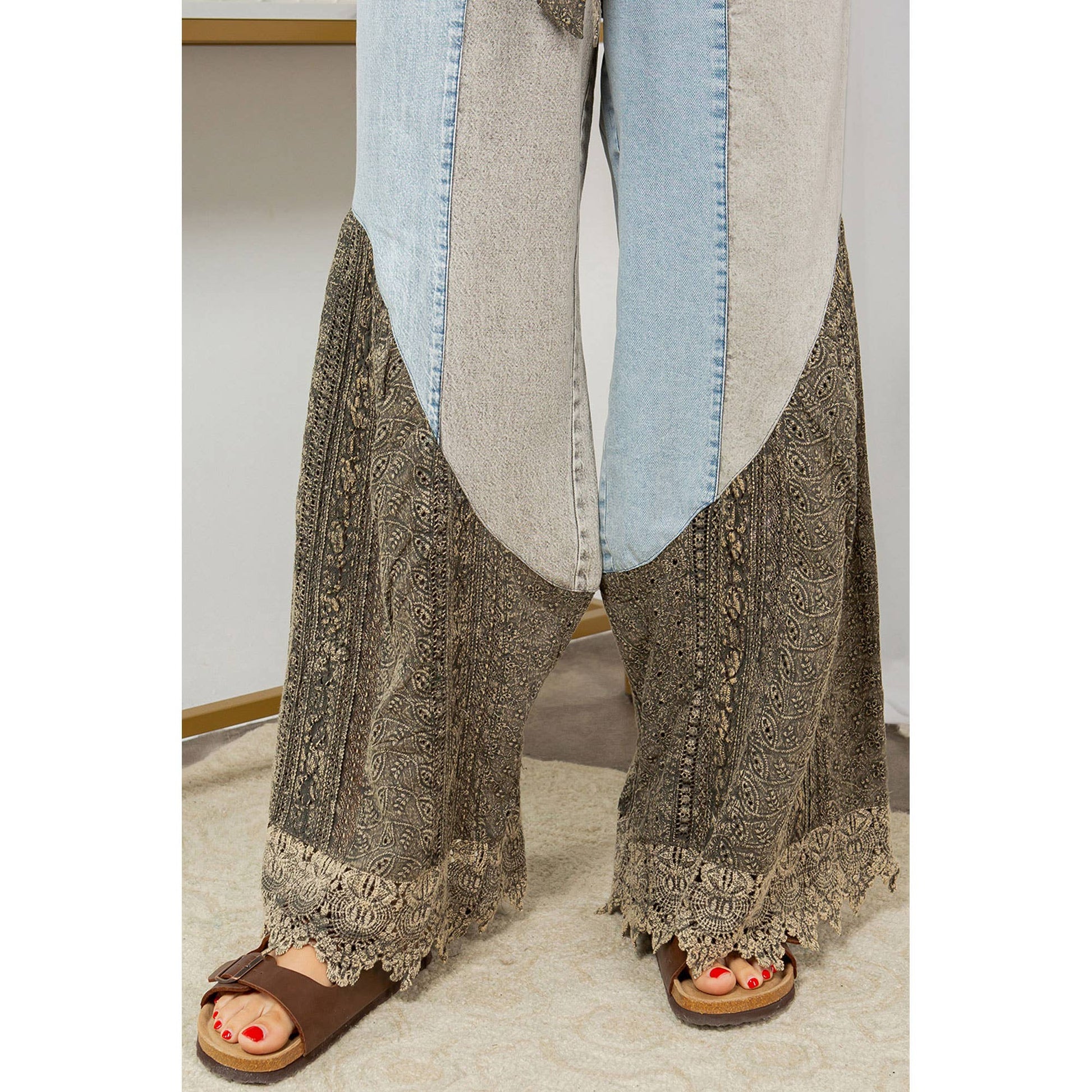 Boho Lace Rhapsody Denim and Lace Flare Pants