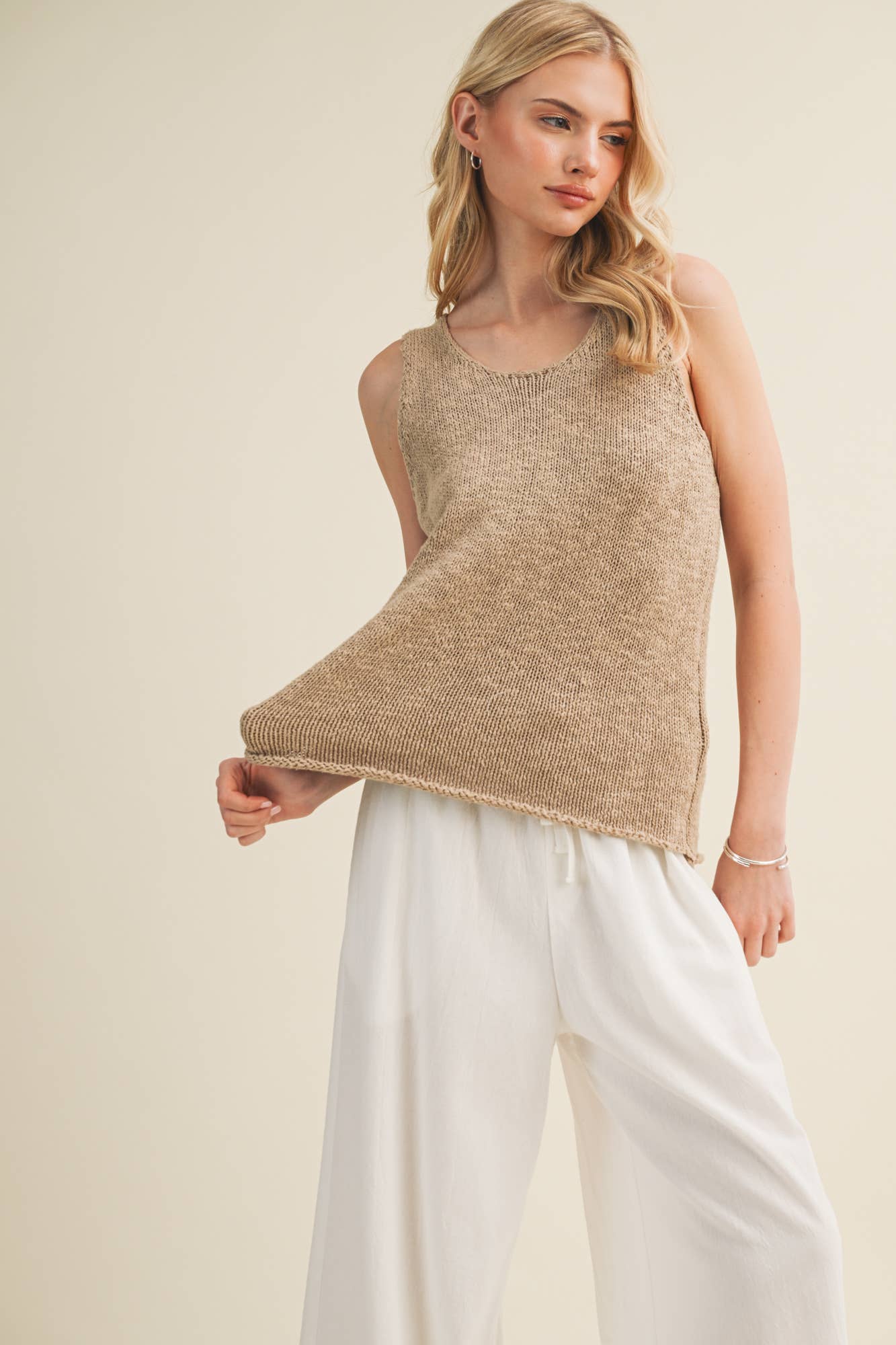 Textural Knit Raw-Edge Sleeveless Top