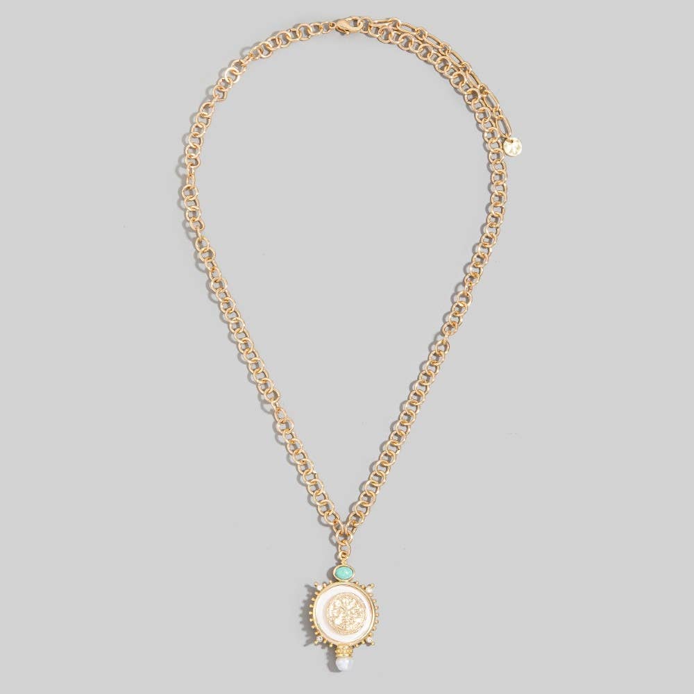 Turquoise Accent Medallion Pendant Necklace