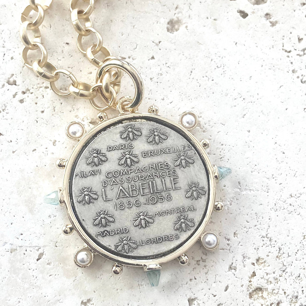 French Bee Coin Necklace