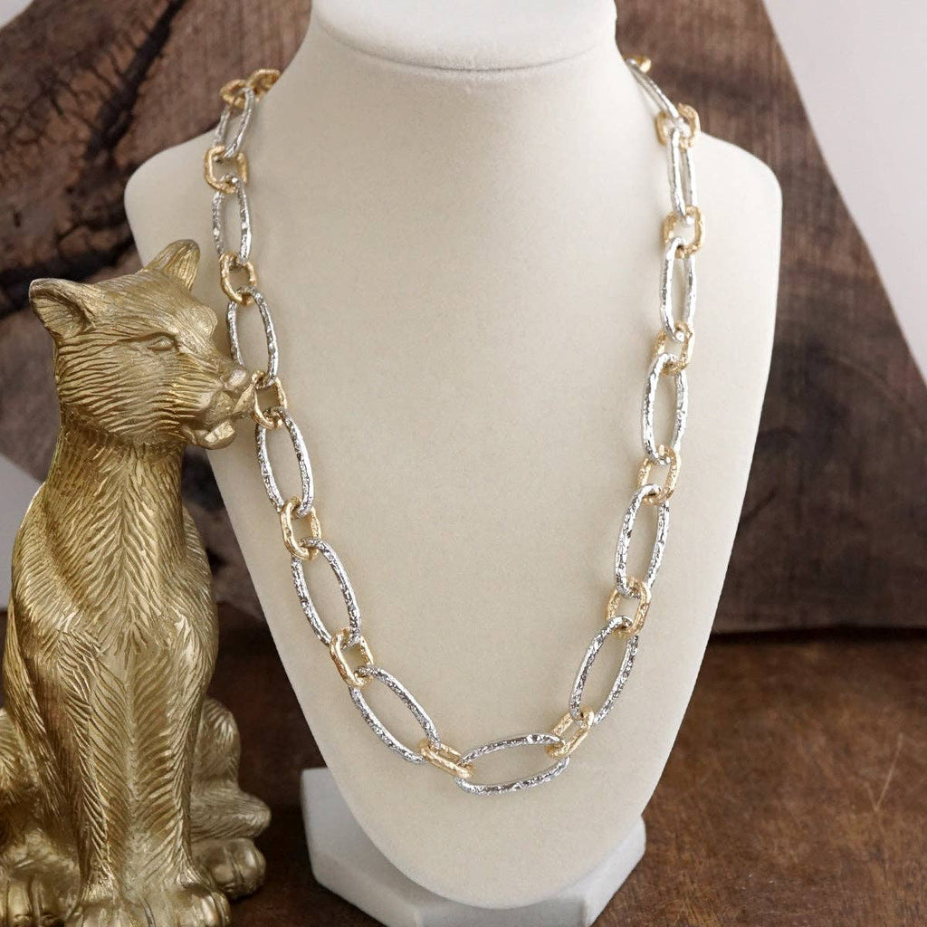 Chunky Statement Necklace – Elongated Textured Chain Necklace