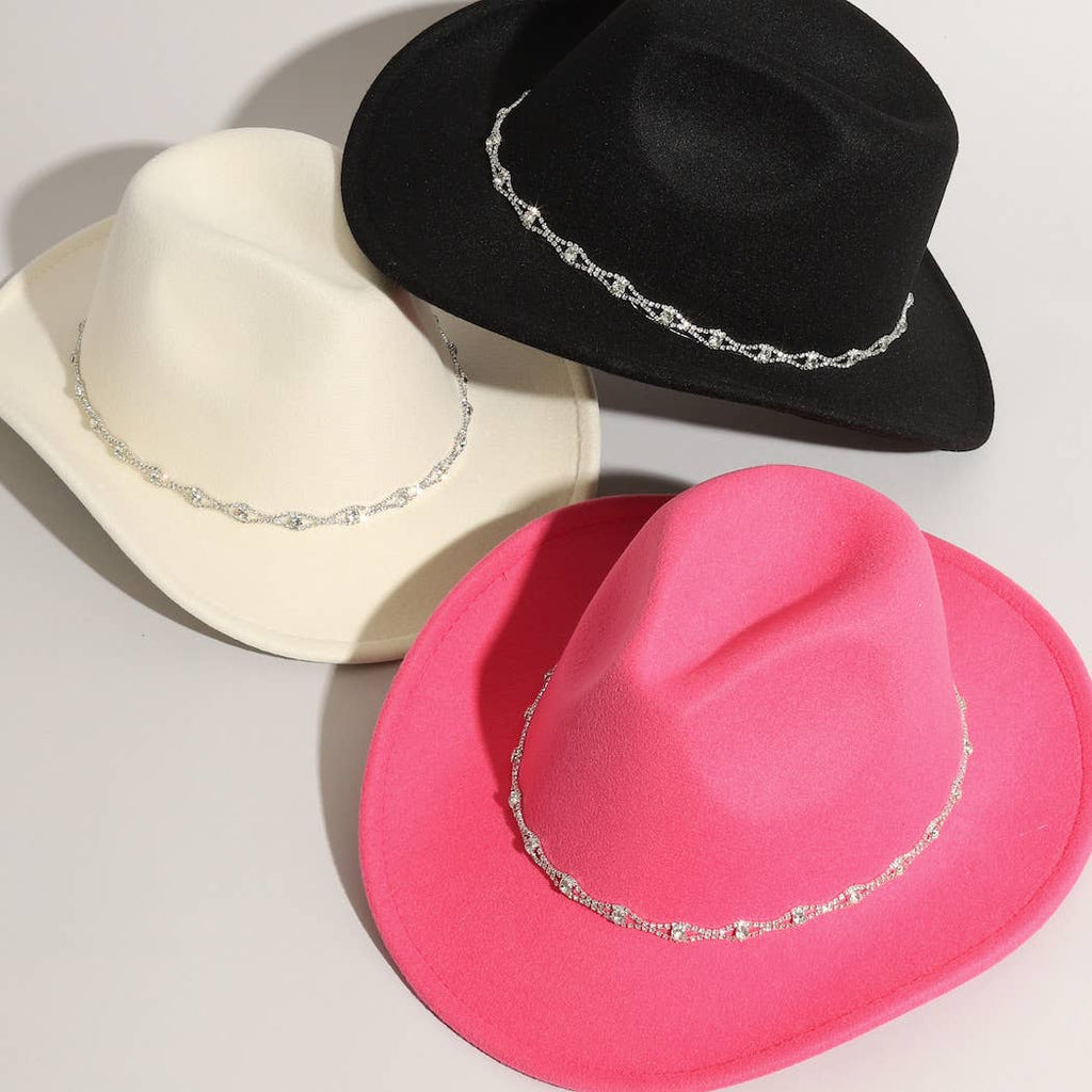 Rhinestone Decorative Solid Color Cowboy Hat