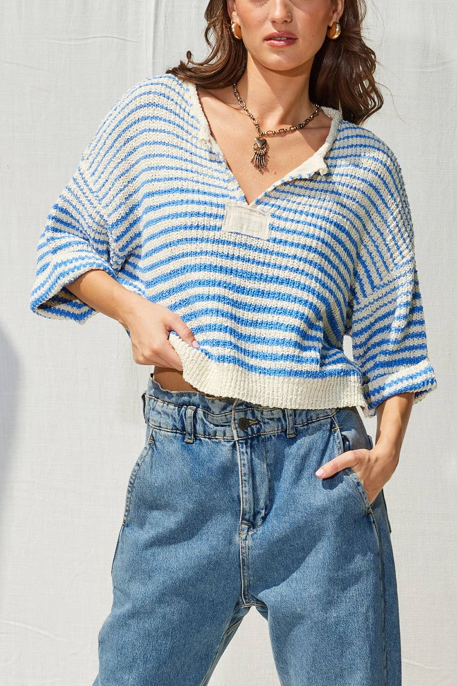 Lightweight Striped Slouchy Sweater w/ V-Neckline