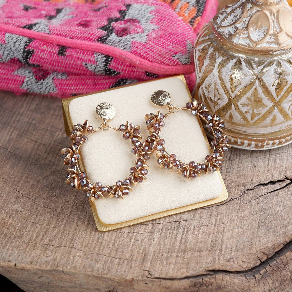 Violet Ember – Beaded Circle Drop Earrings