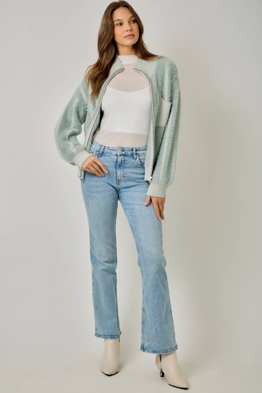 Fuzzy Zip-Up Sweater Jacket
