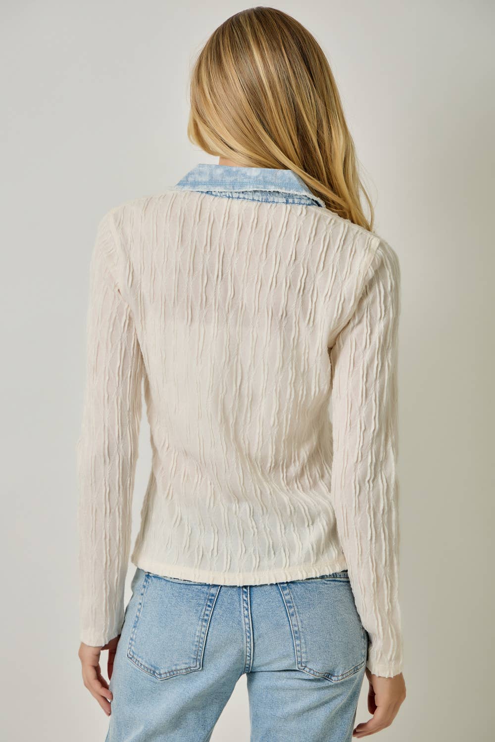 Denim Mix Textured Knit Henley Top
