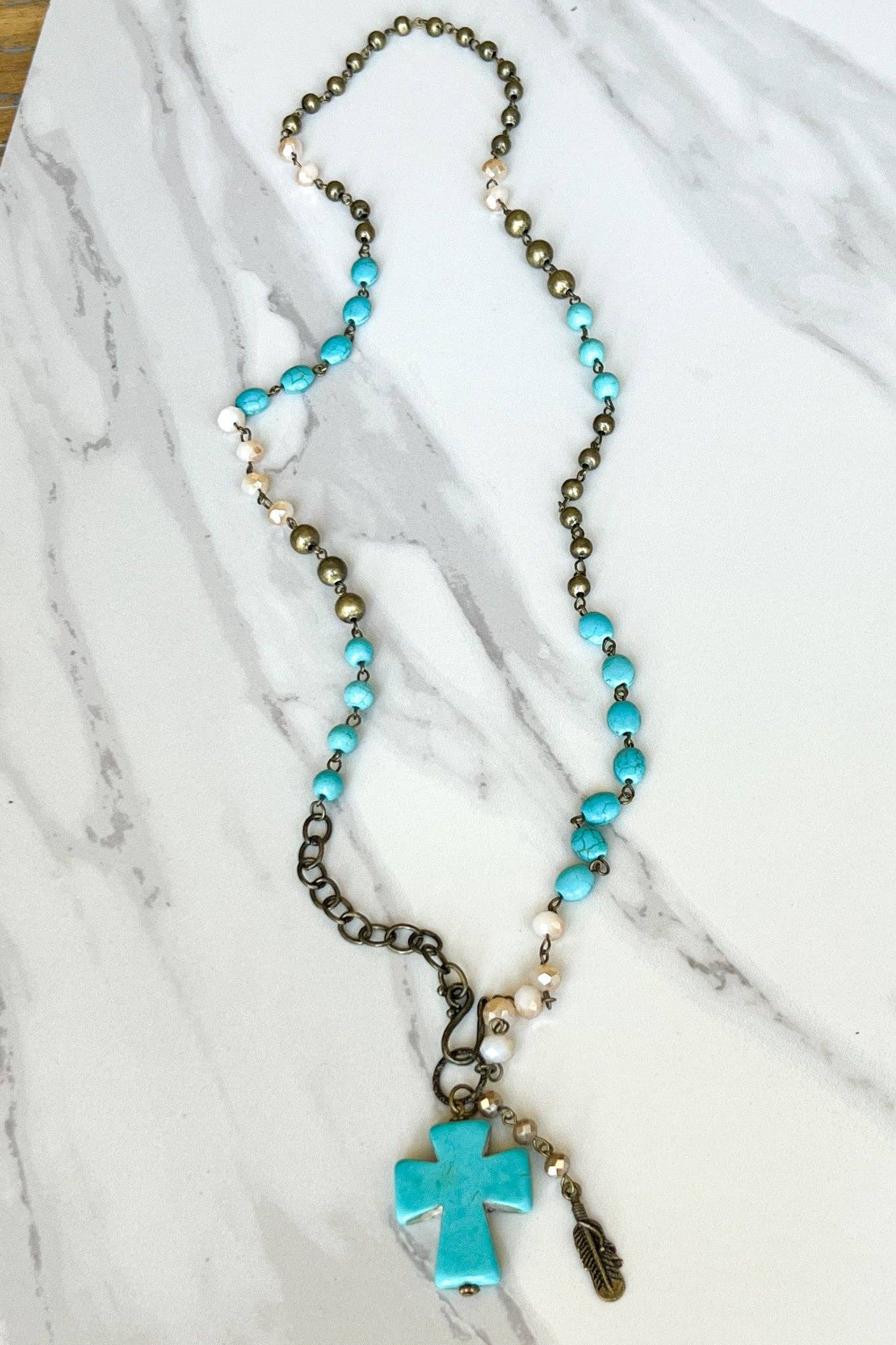 Boho Style Cross Necklace in Turquoise