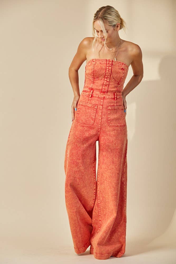 Boho Babe Mineral Wash Wide Leg Jumpsuit