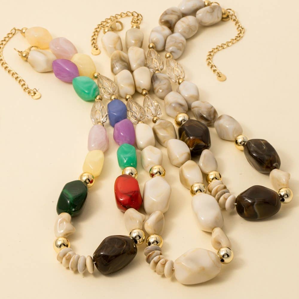 Intricate Chunky Resin And Metallic Beads Necklace