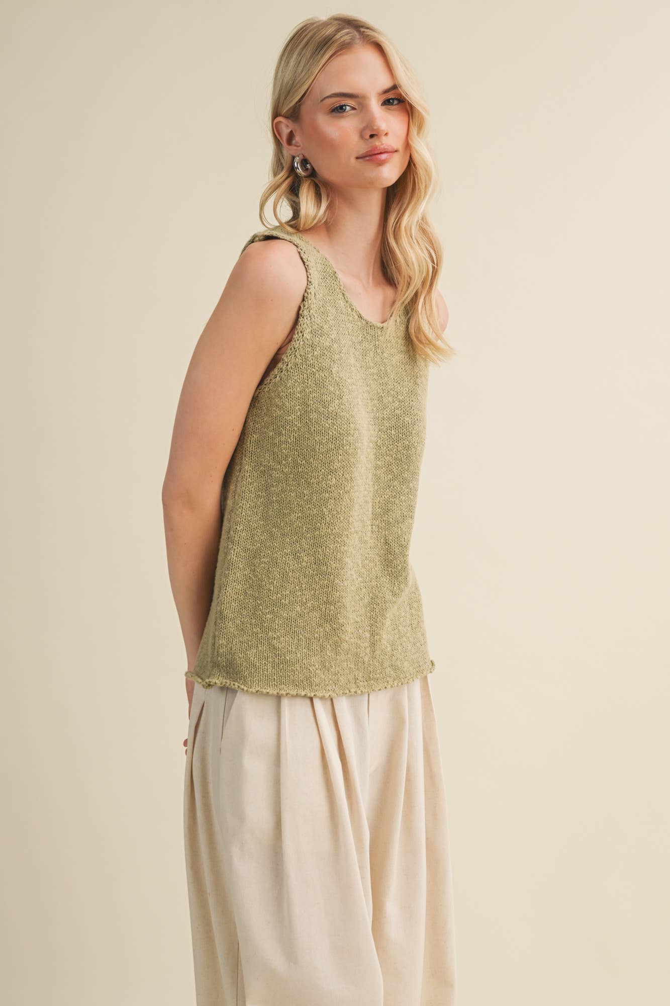 Textural Knit Raw-Edge Sleeveless Top