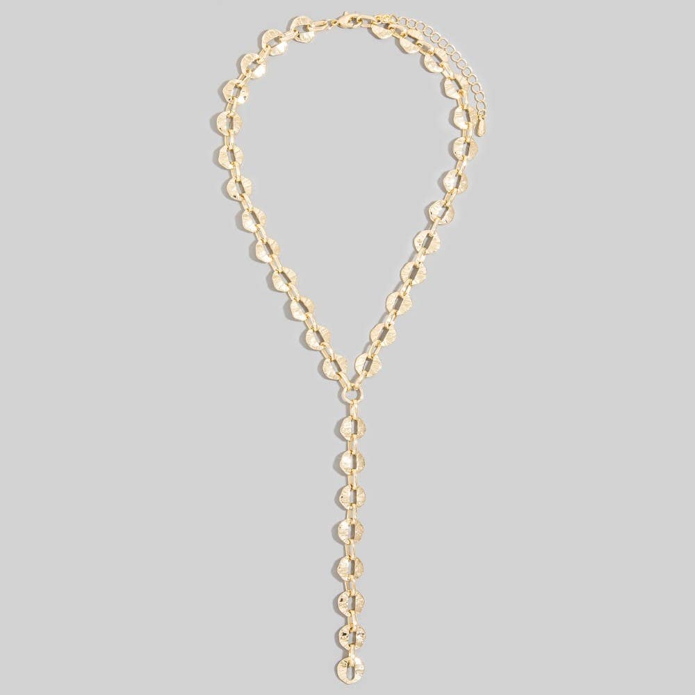 Hammered Coin Disc Lariat Y-Necklace