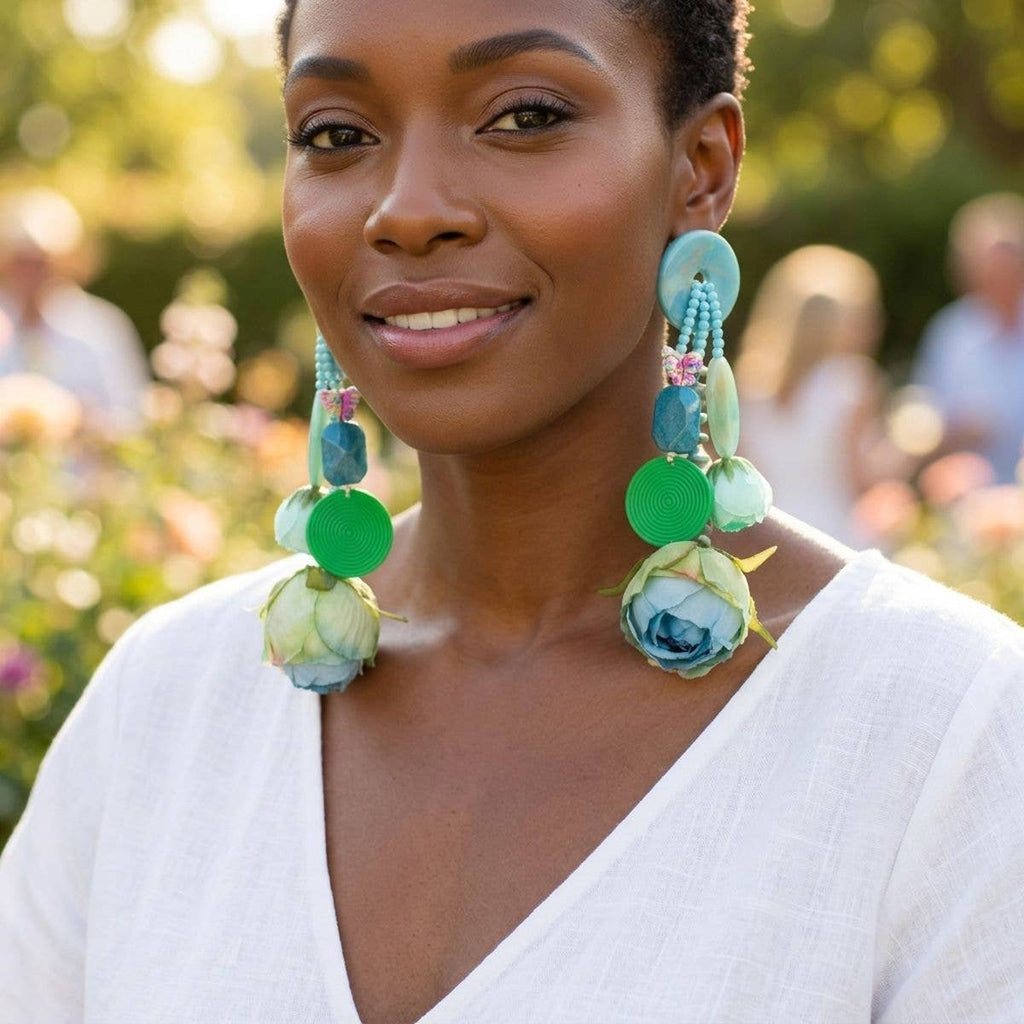 Turquoise Oversized Flower Butterfly Drop Earrings