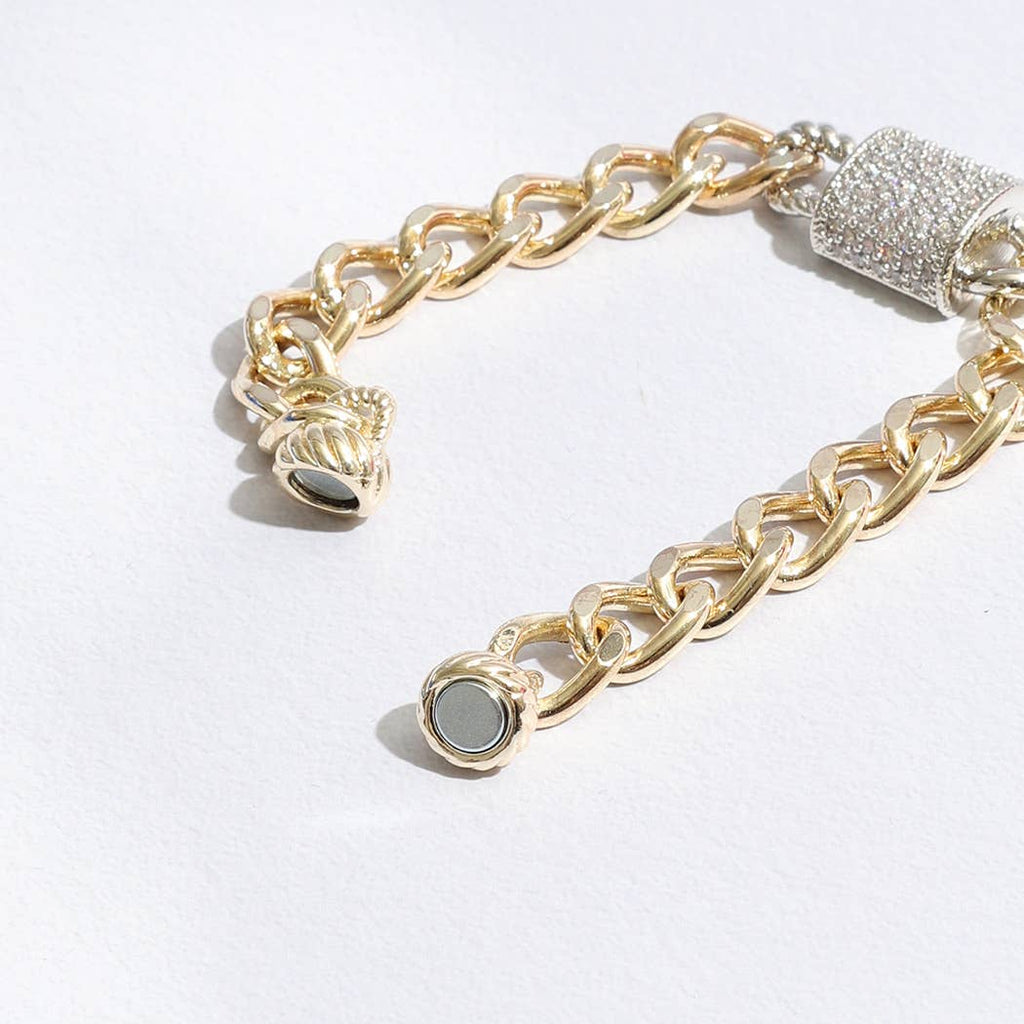 CZ Half Cylinder Charm Linked Chain Bracelet