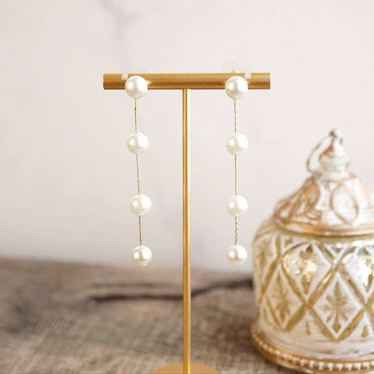 Moonlit Cascade – Pearl Strand Timeless Drop Earrings