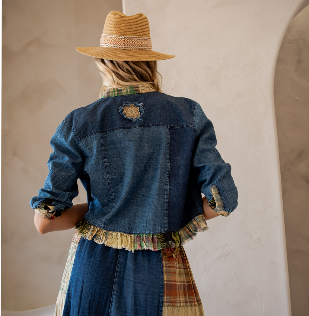 Western Boho Chic: Patchwork Cropped Denim Jacket