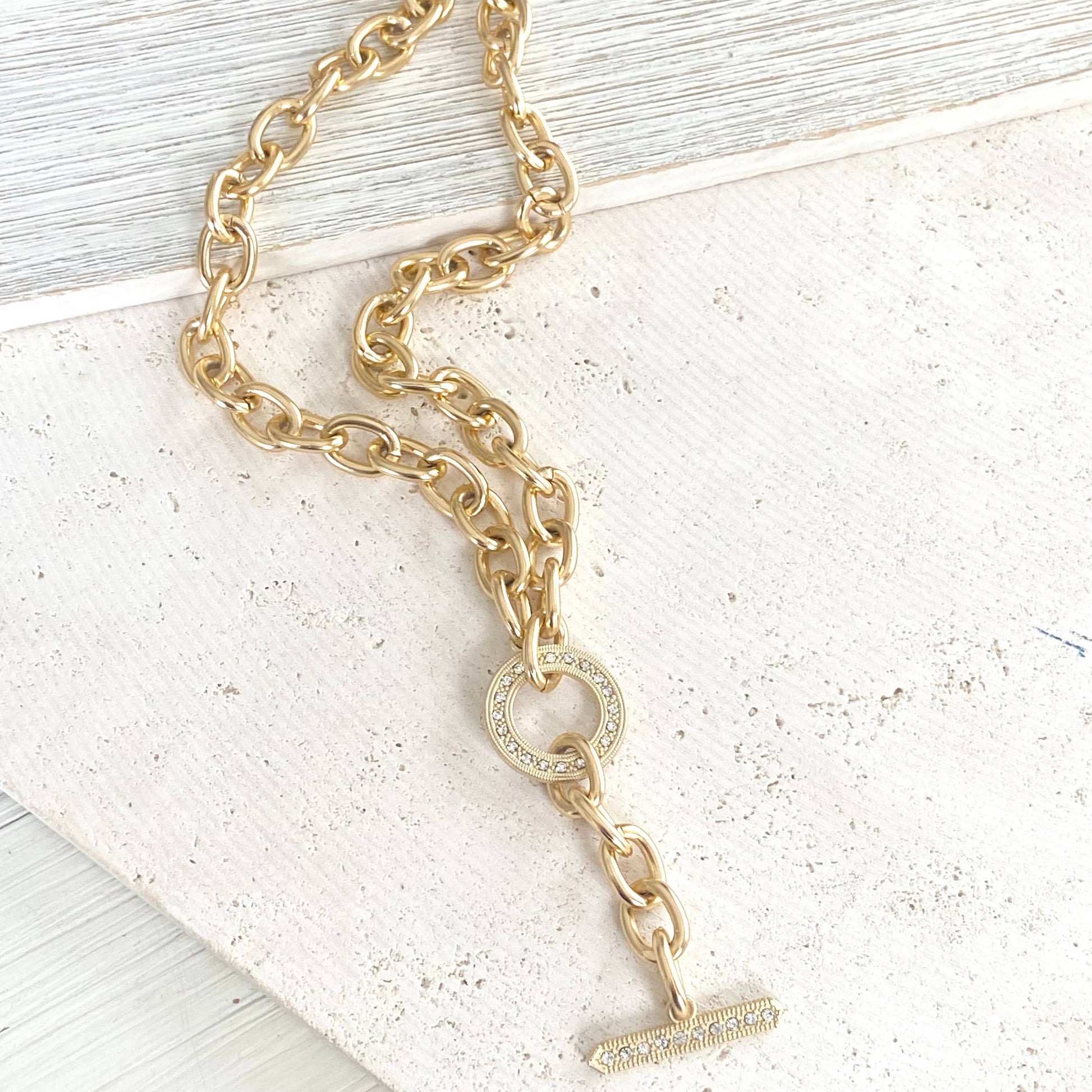 Chunky Y Chain Matte Gold Necklace 