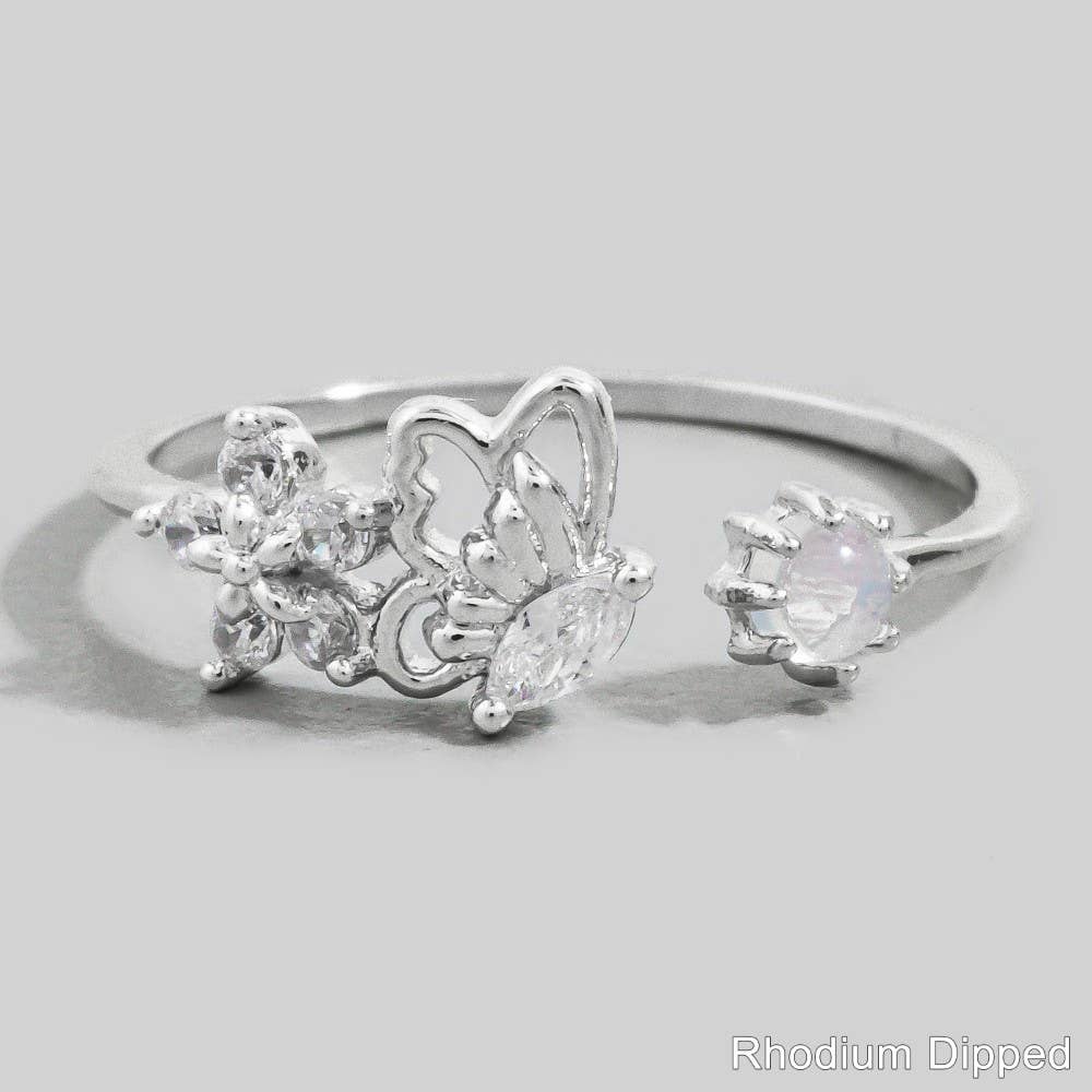 Cz Butterfly Flower Open Band Ring