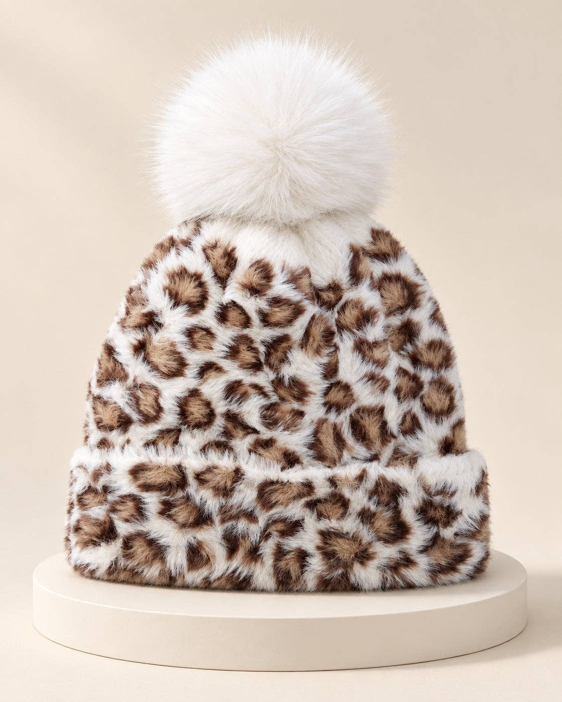Sabine Fuzzy Leopard Pom-Pom Beanie