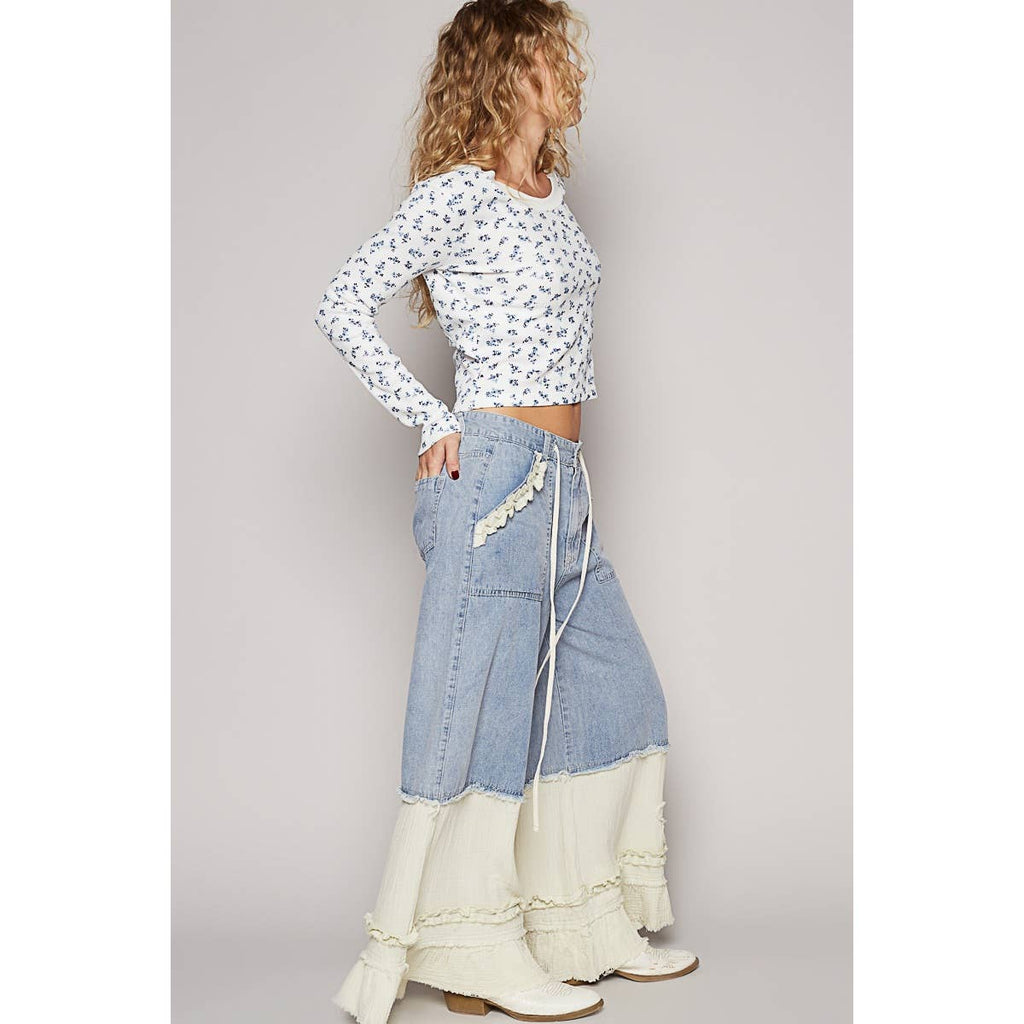 POL Vintage Washed Double Gauze Wide Leg Pants