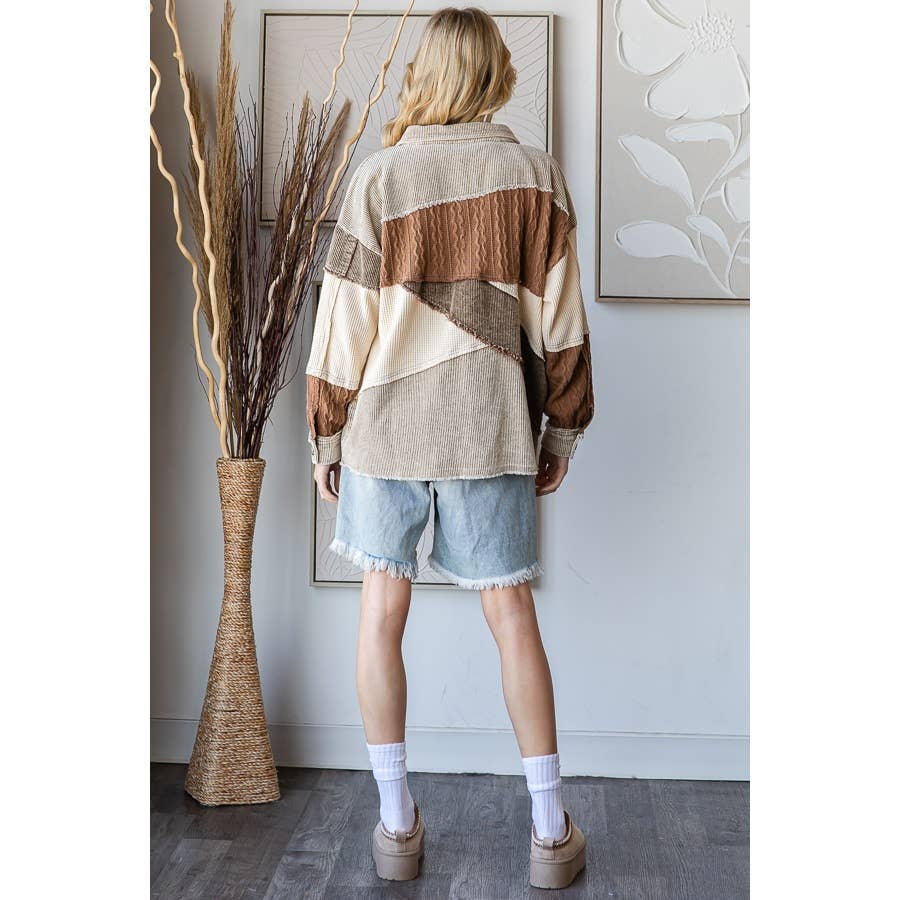 MINERAL WASHED COLORBLOCK DROP SHOULDER SHACKET