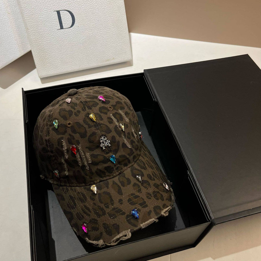 Jewelled Leopard Print Fashion Cap