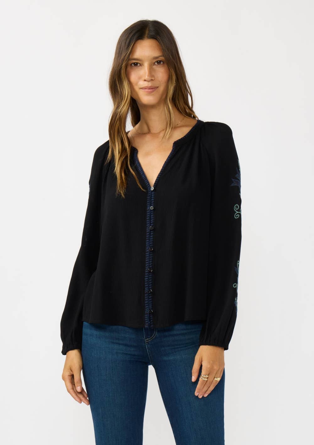 Willow Embroidered Button Down Blouse