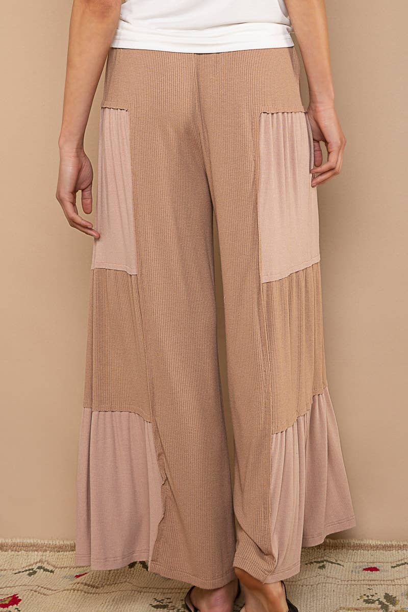 POL Ribbed Contrast Wide Leg Pants
