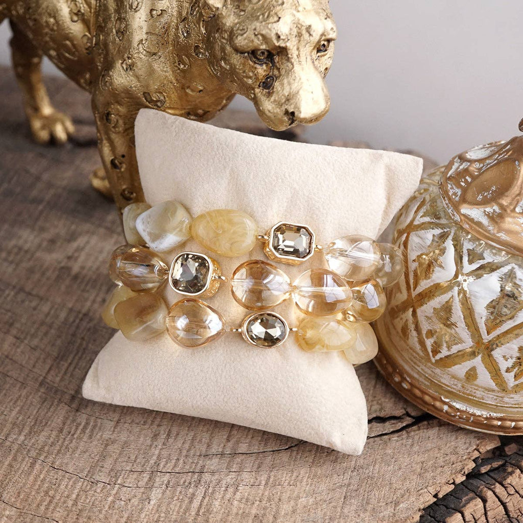 Smoky Radiance – Sculpted Bead & Crystal Stretch Bracelet Set