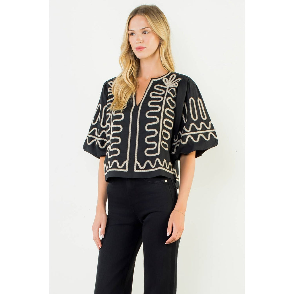 Puff Sleeve Embroidery Top