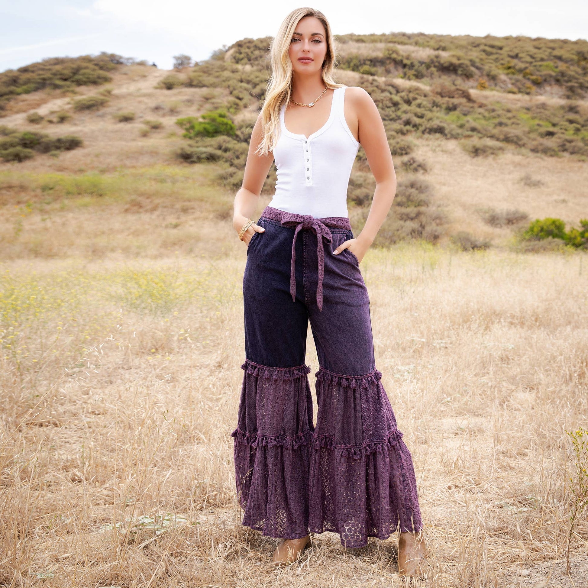 Wildflower Tiered Lace Wide Leg Pants