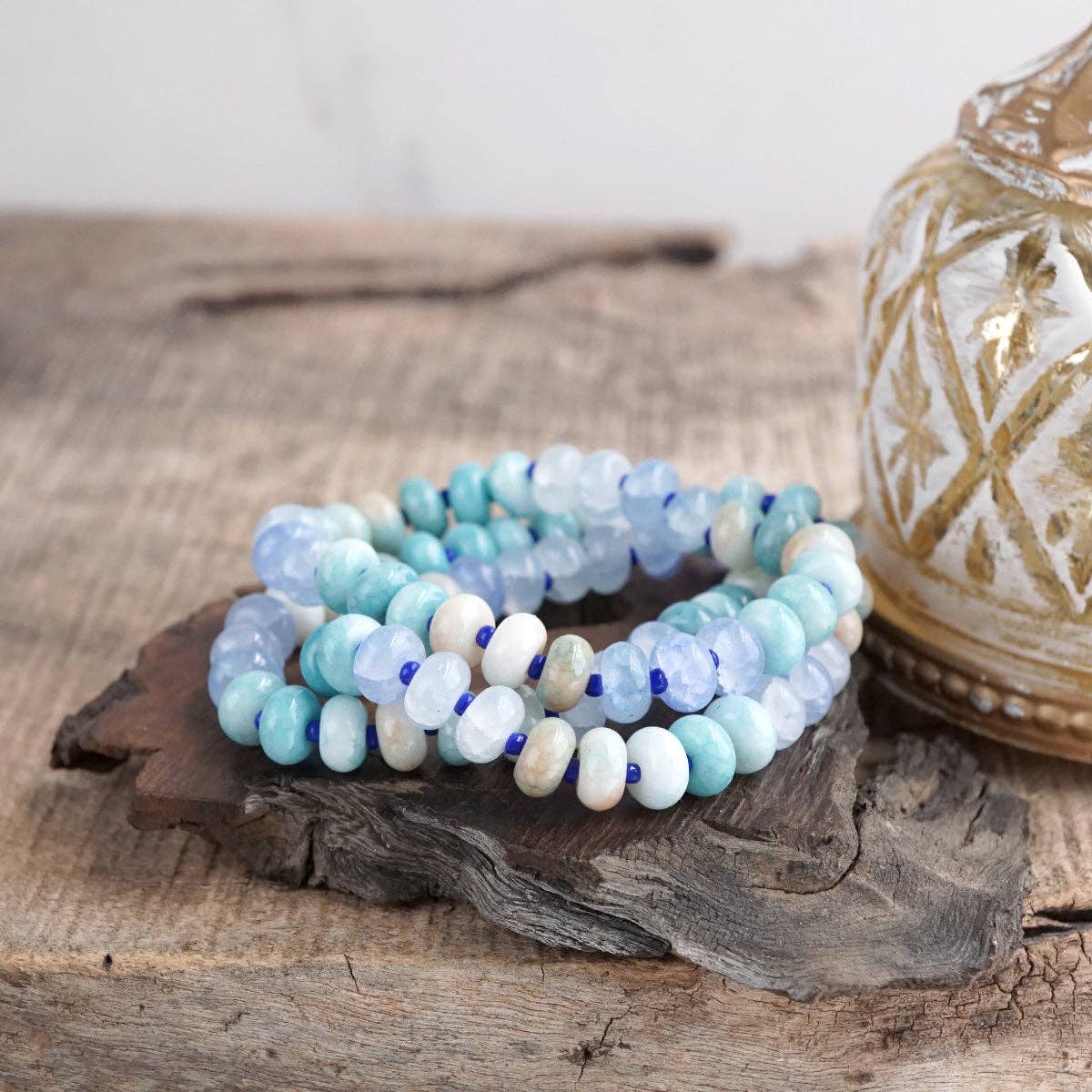 Sunlit Drift – Crackle Glass Rondelle Bracelet Set