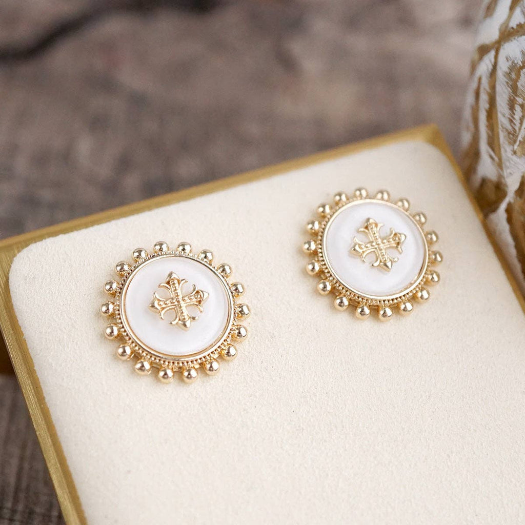Sunlit Faith – Cross Medallion Stud Earrings