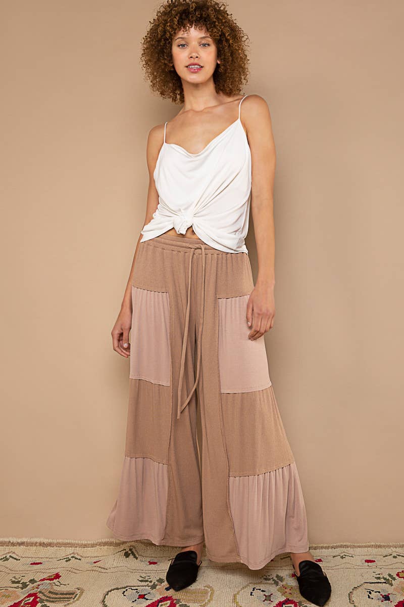 POL Ribbed Contrast Wide Leg Pants