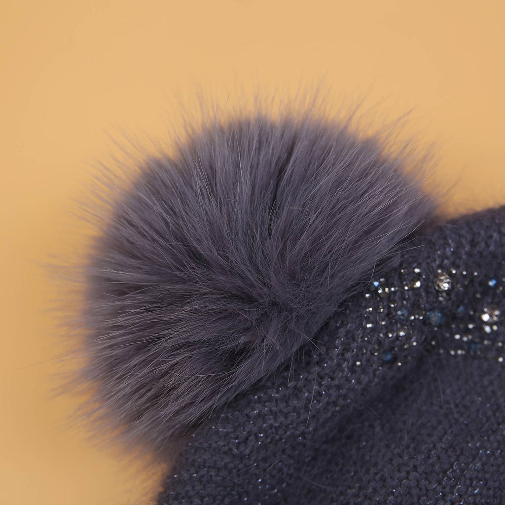 Elegant Sparkle Embellished Pompom Hat