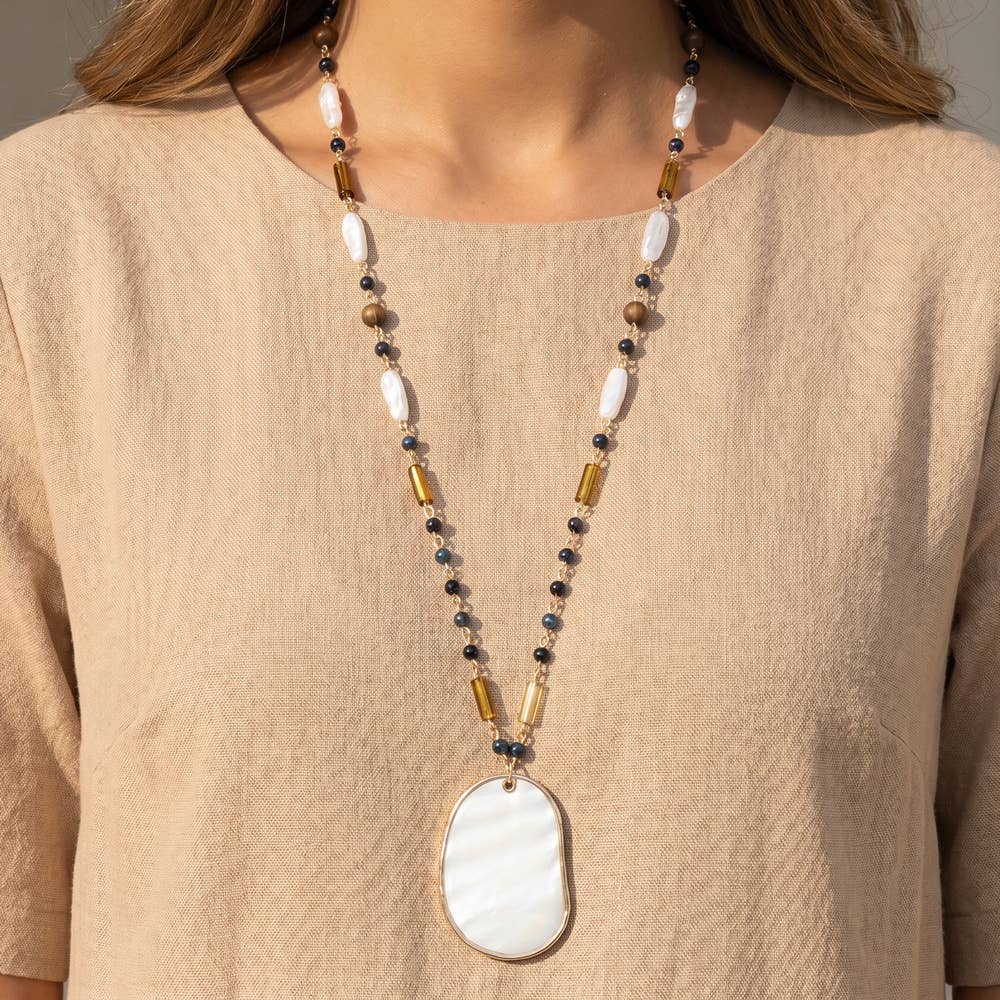 Mother Of Pearl Pendant Multi Bead Necklace