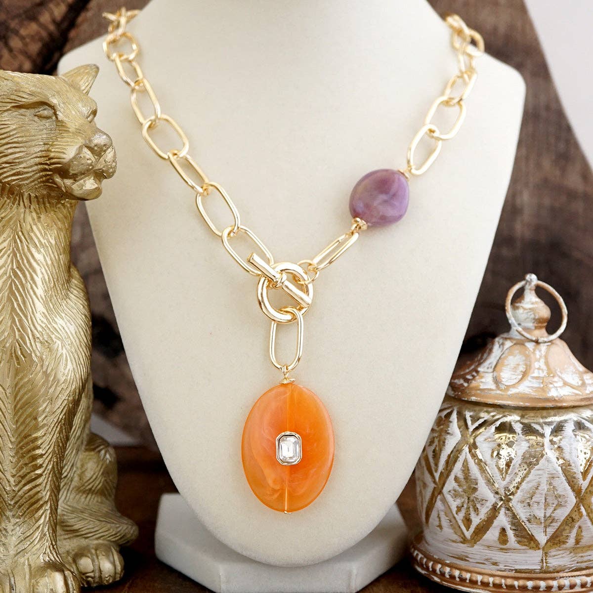 Prism Drift – Marbled Acrylic Stone Lariat Necklace