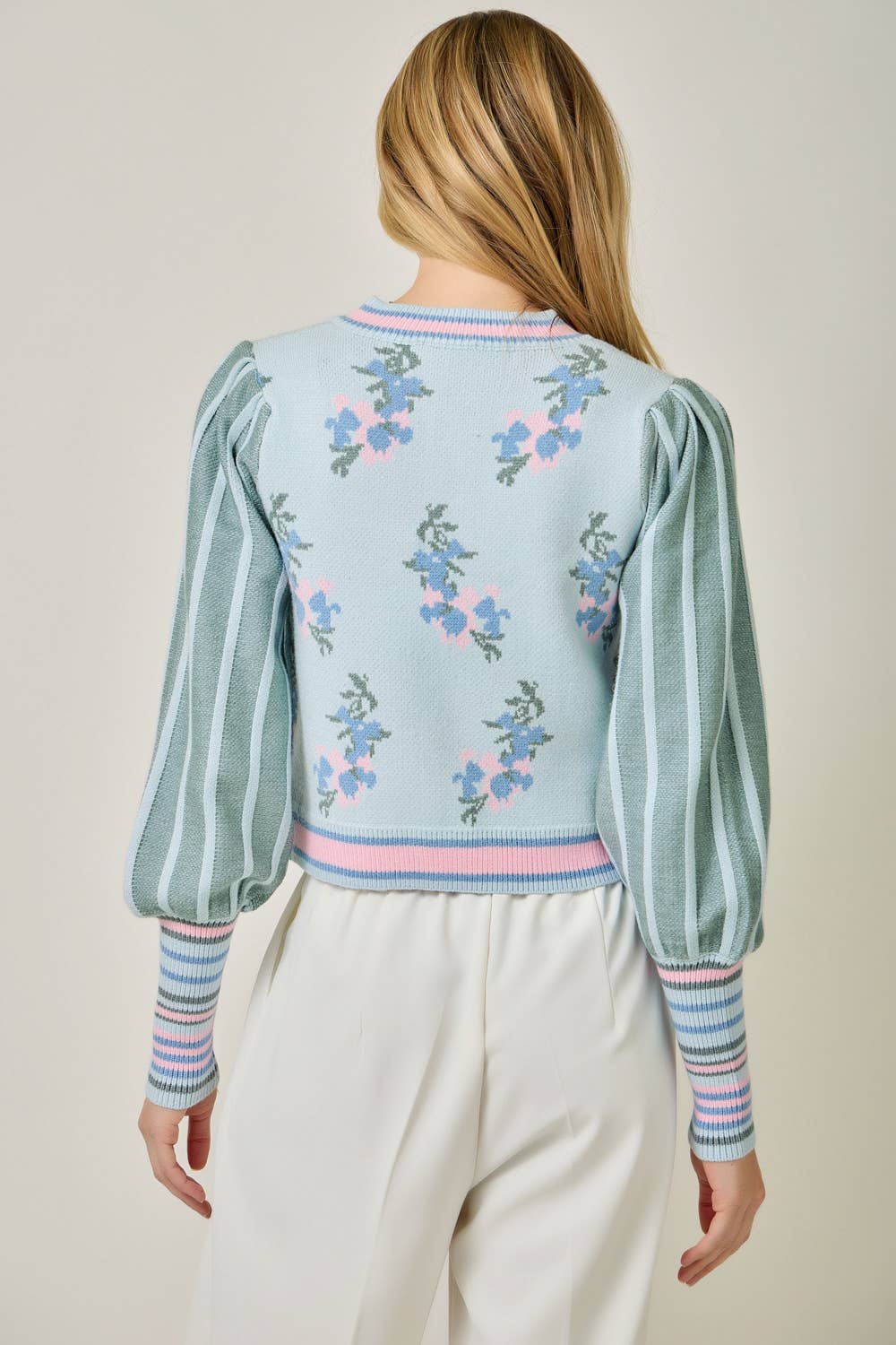 Sweater Floral Zip Bomber Jacket