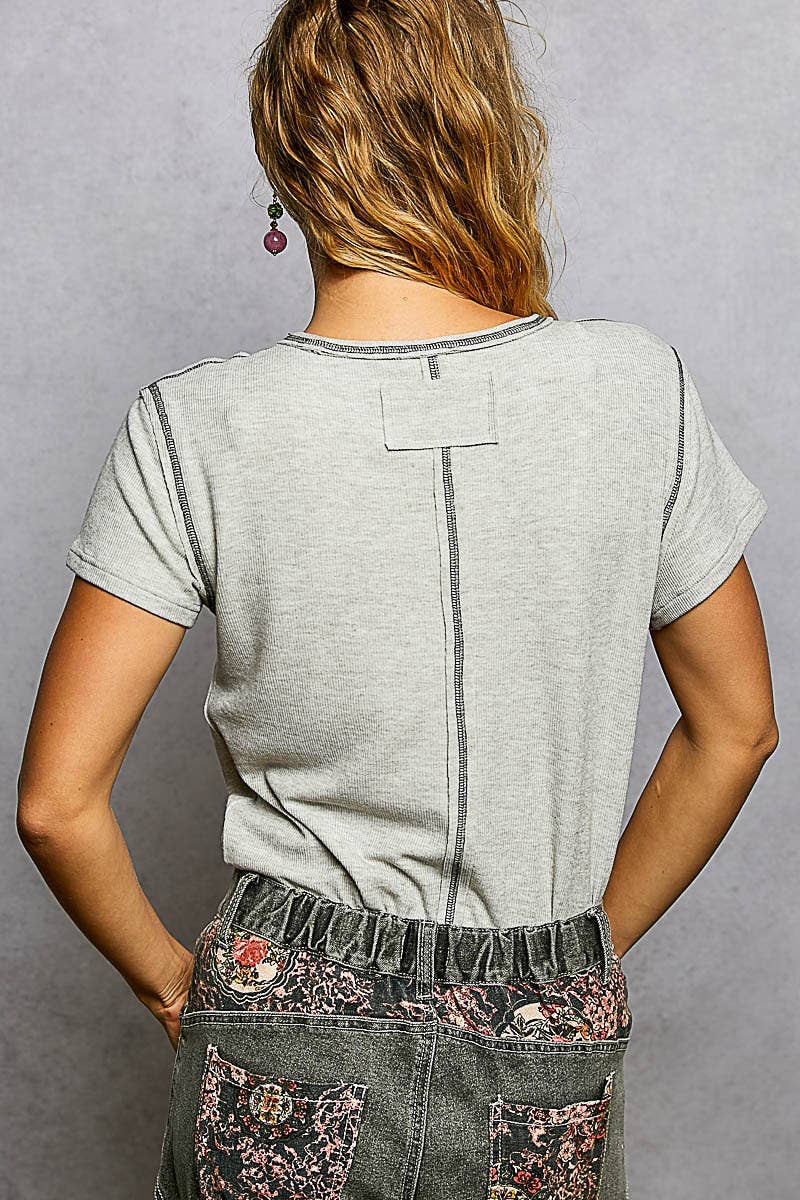 POL Short Sleeve Stitch Rib Knit Top