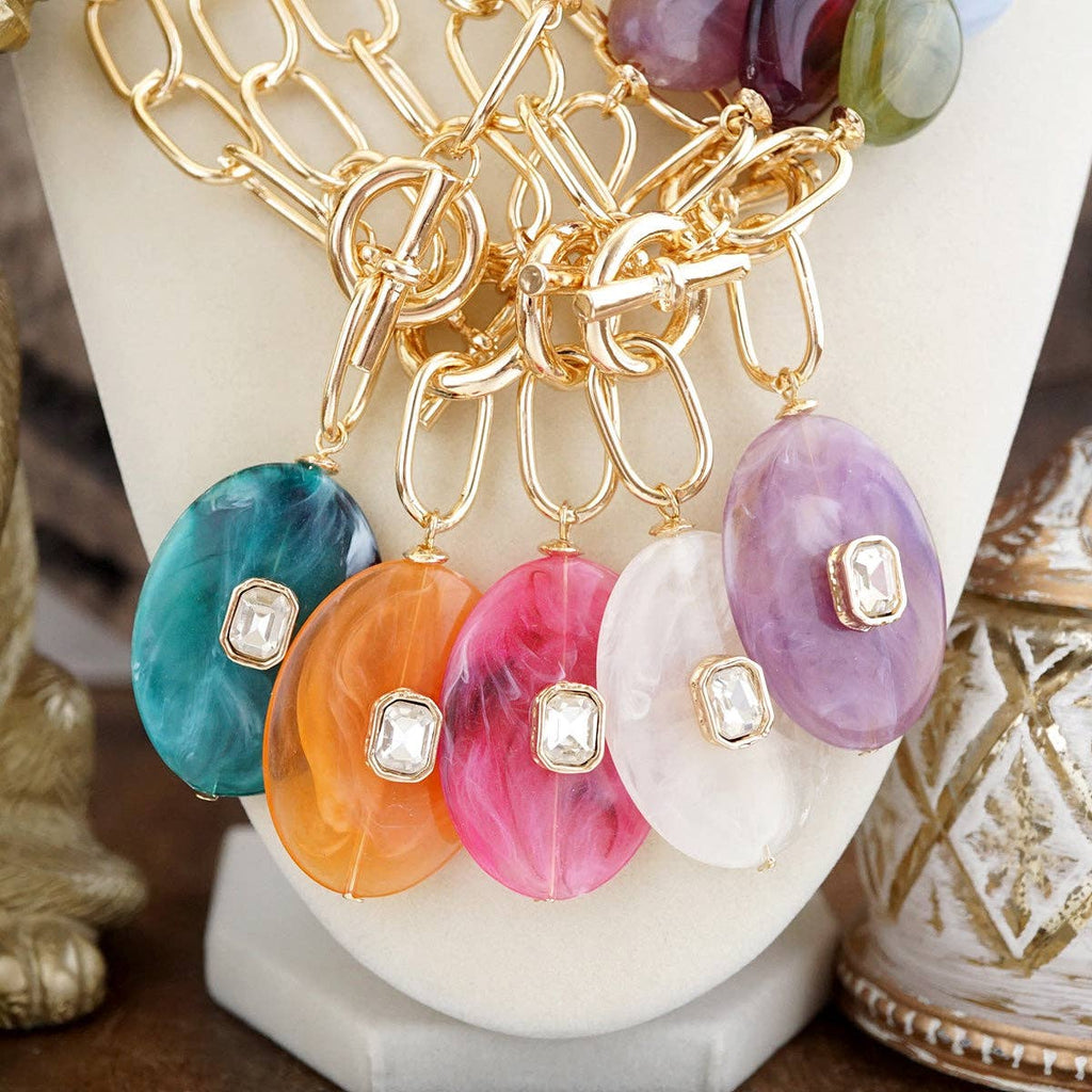 Prism Drift – Marbled Acrylic Stone Lariat Necklace