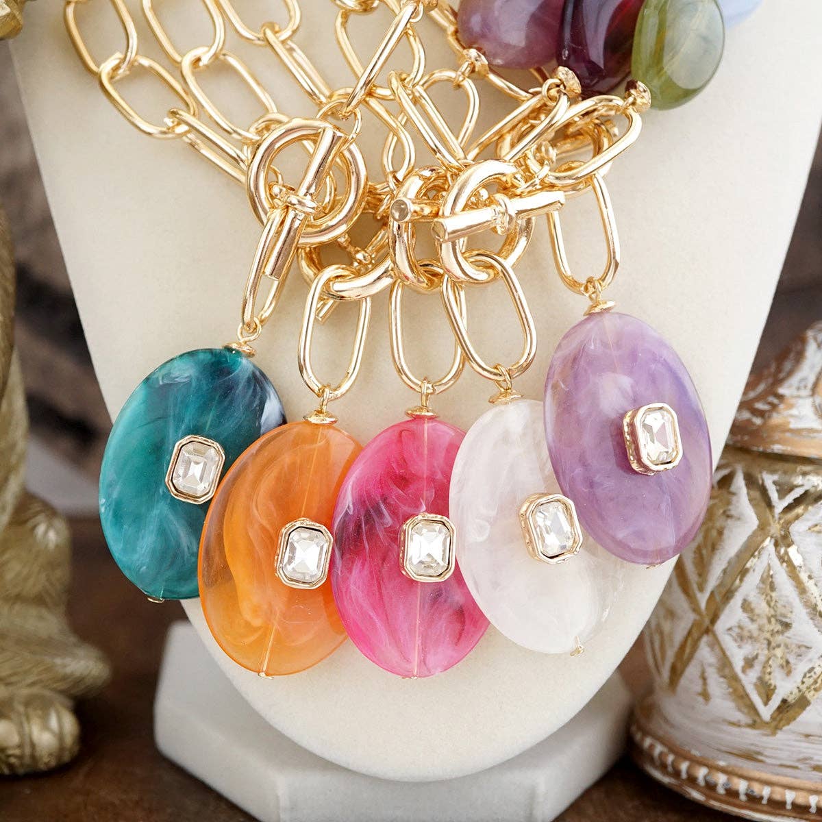 Prism Drift – Marbled Acrylic Stone Lariat Necklace